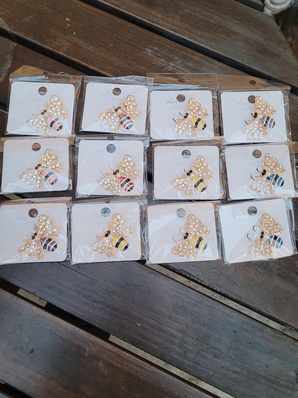 Mint Bee Hair Clips - Gold Bees with Pink, Yellow, Purple, and Blue Stripes